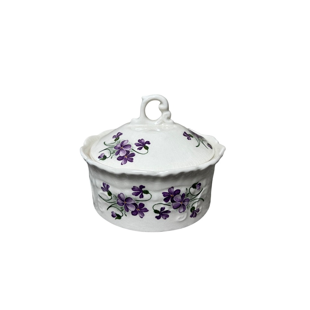 Empress Ironstone Staffordshire England Purple‎ Floral Trinket Dish with Lid